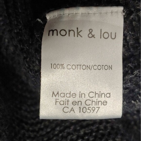 Monk & Lou Zipper Back Cotton Oversized Sweater Sz M Gray - Picture 9 of 11